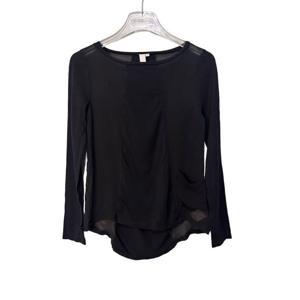 SA-IAE Shirt Blouse Black Sheer Silk Cotton Long Sleeve Size Small